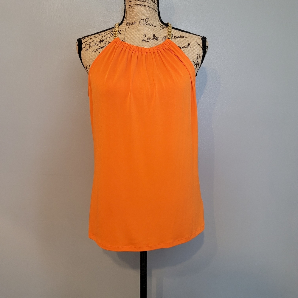 Michael Kors Orange Halter Top With Chain Straps
